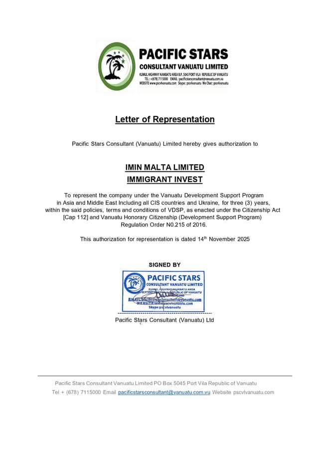 Letter of Representation
