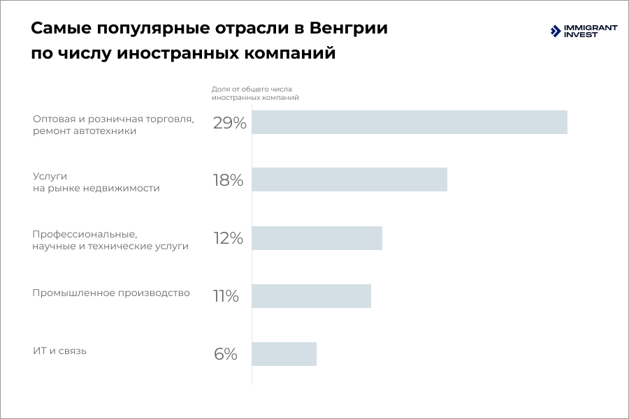 Самые популярные направления деятельности для ВНЖ в Венгрии за открытие компании