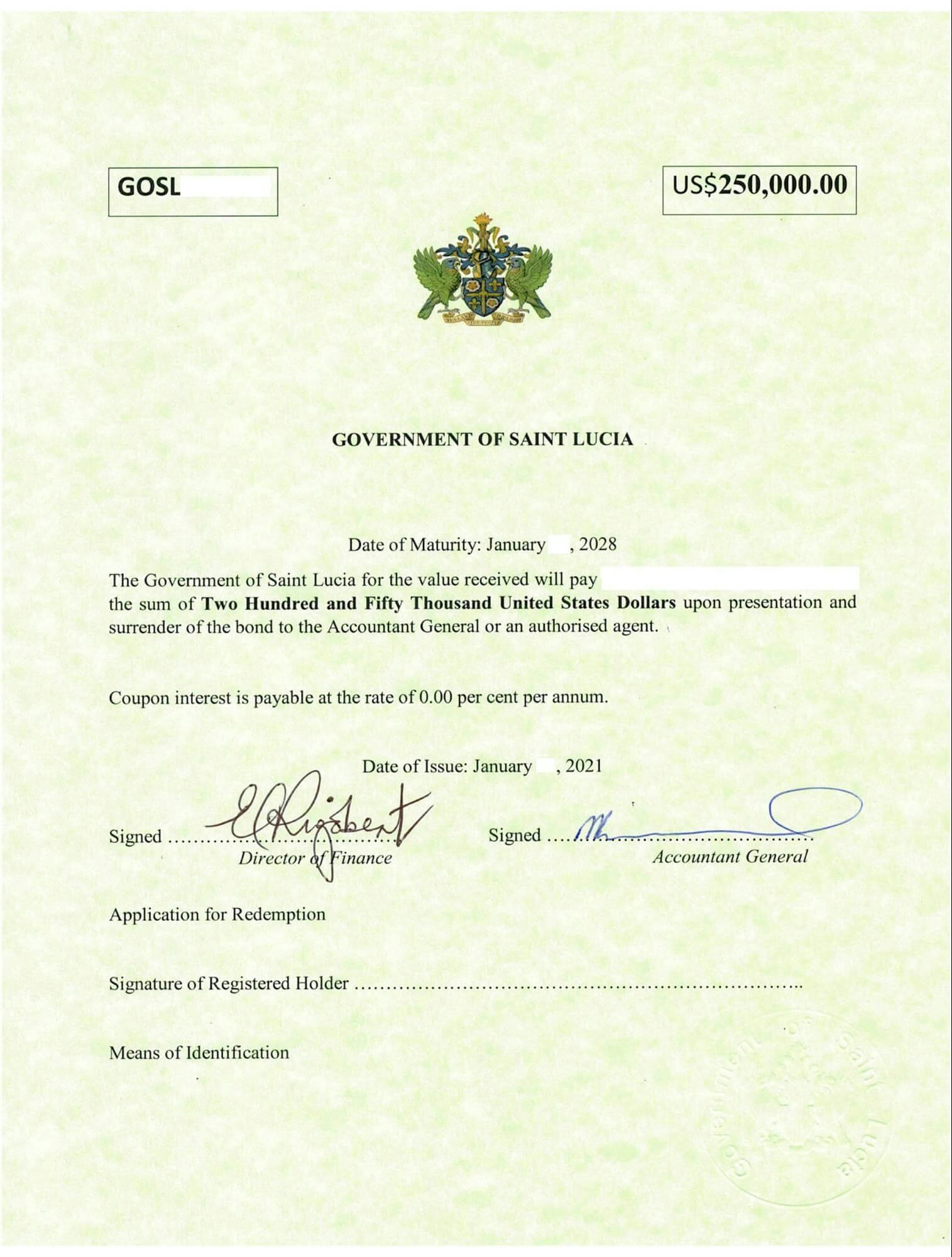 Saint Lucia citizenship by purchasing government bonds