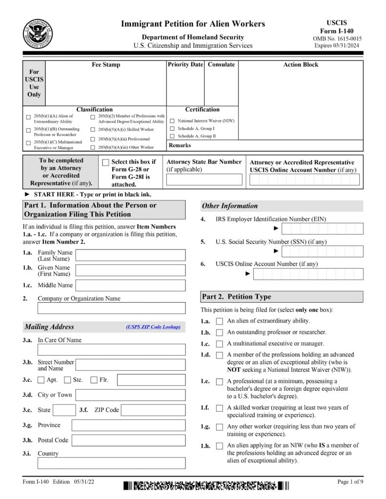 Form I-140 for US visas EB-1, EB-2 and EB-3