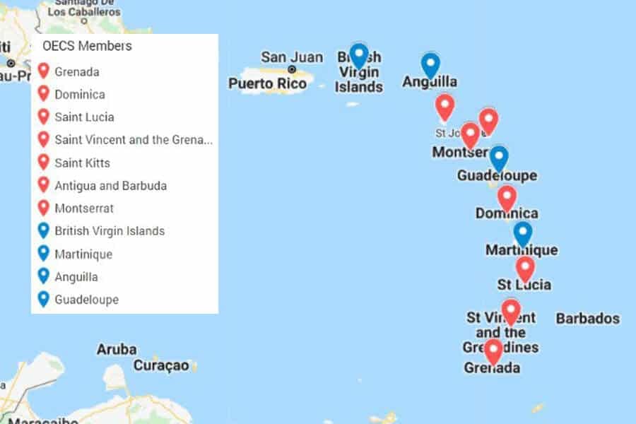 Caribbean countries on the map