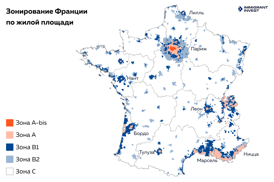 Карта зонирования Франции по минимальной жилой площади