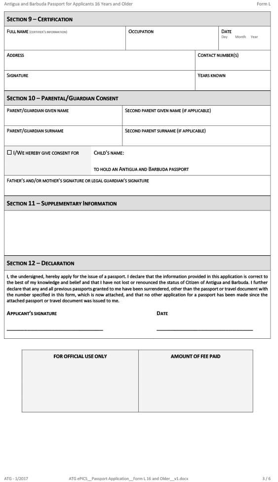 Antigua and Barbuda Passport Replacement Form