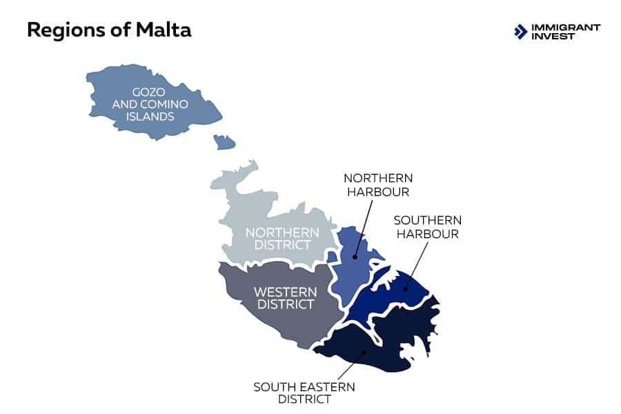 Malta: map of the regions