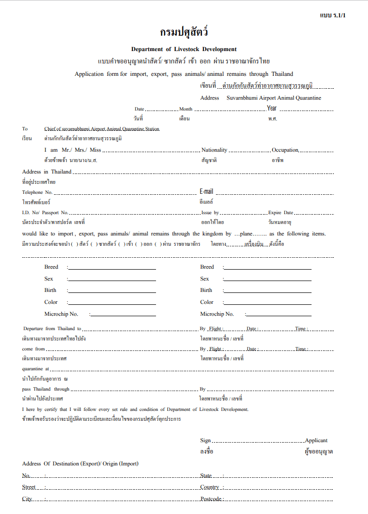 ПМЖ в Таиланде: форма для ввоза домашнего животного